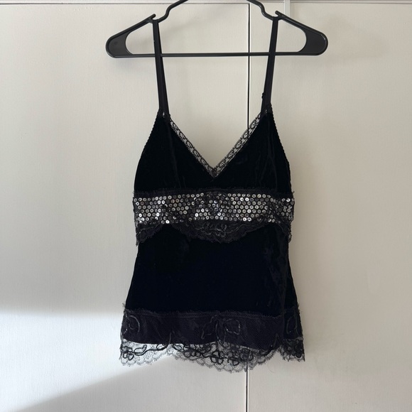 Vintage 90s Dolce & Gabbana Black Velvet Sequin Lace Top - Picture 7 of 7